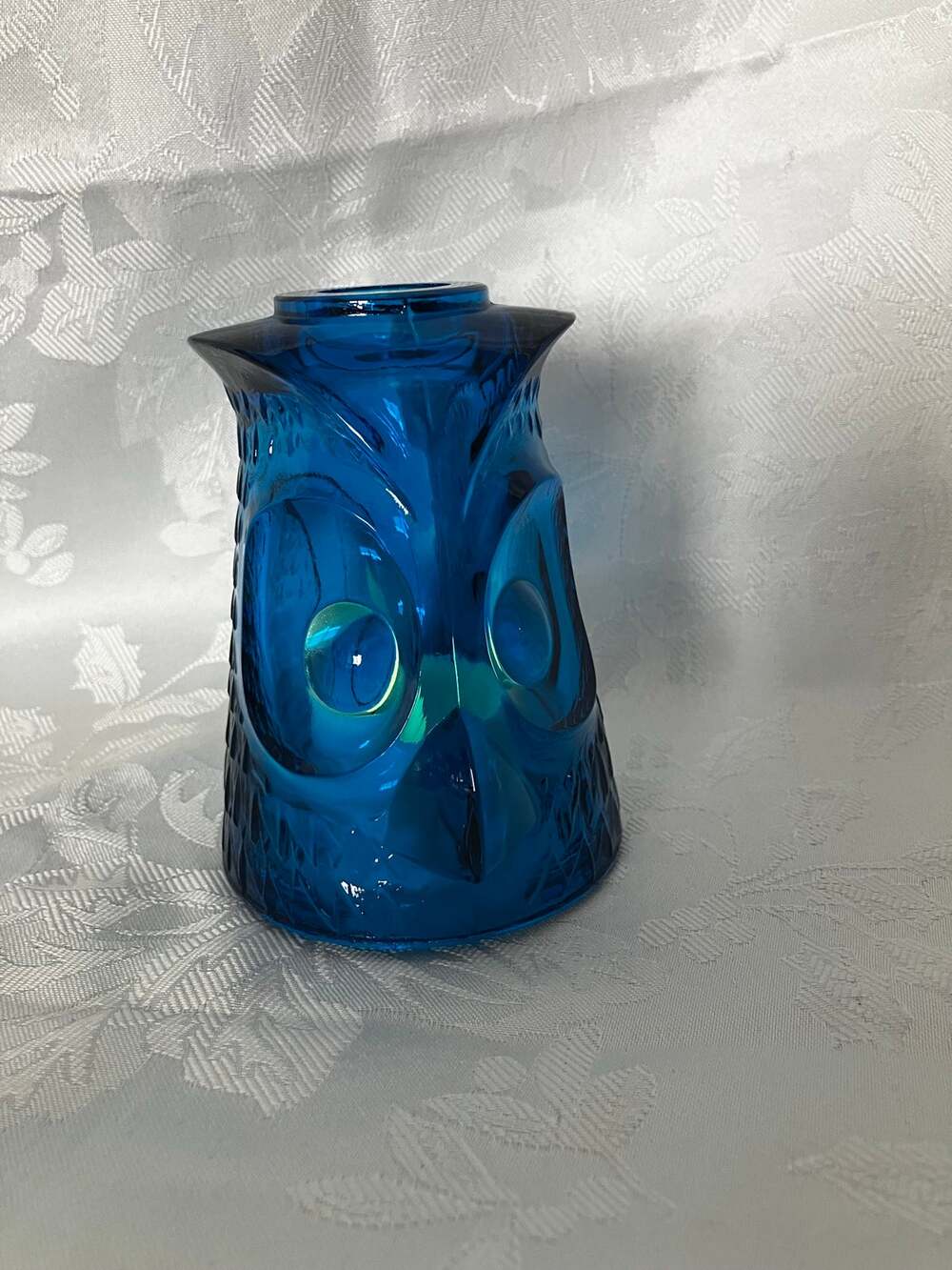 Vintage Blue Glass Owl Fairy Lamp Shade Top Only Replacement Glass